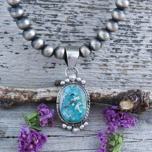 Native American Navajo Sonoran Gold Turquoise Sterling Silver Oval Pendant